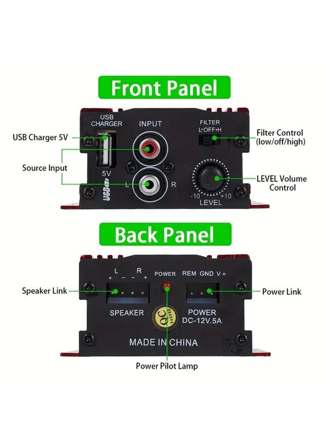 500W 2 Channel Mini Power Amplifier MA150 USB DC Powered 1 Set - Image 3